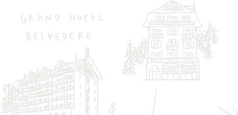 Hand drawing of the two buildings, Belvedere and Waldrand, from the hotel's map
