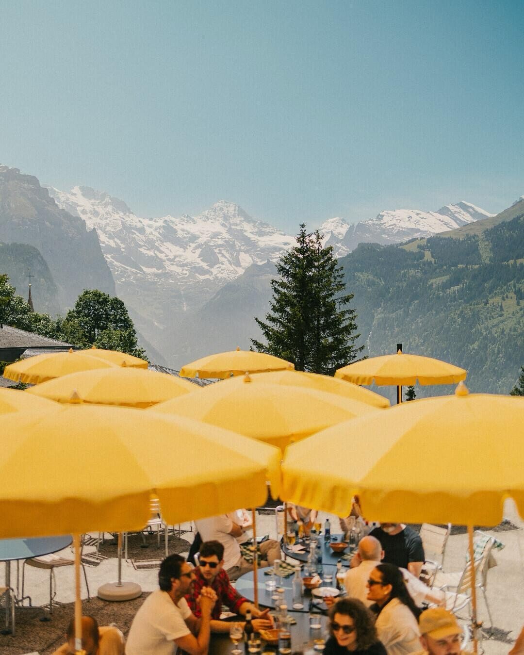 Yellow parasols on the Sonnenbad terrace